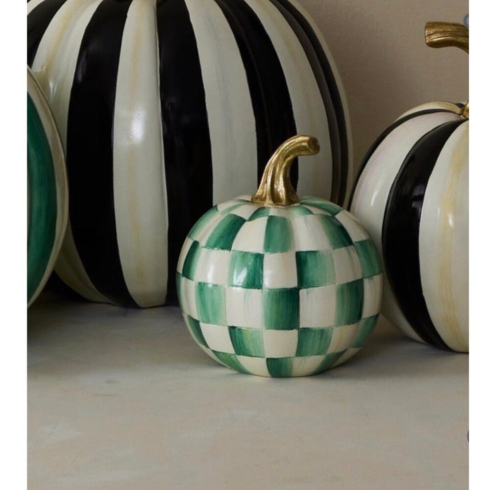 NEW MacKenzie-Childs Emerald Check Mini Pumpkin in Original Box